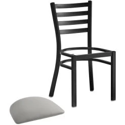 Lancaster Table & Seating Black Finish Ladder Back Chair With 2 1/2" Light Gray Vinyl Padded Seat -Zown Shop 2297501