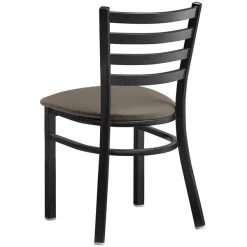 Lancaster Table & Seating Black Finish Ladder Back Chair With 2 1/2" Taupe Vinyl Padded Seat -Zown Shop 2297507