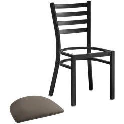 Lancaster Table & Seating Black Finish Ladder Back Chair With 2 1/2" Taupe Vinyl Padded Seat -Zown Shop 2297508