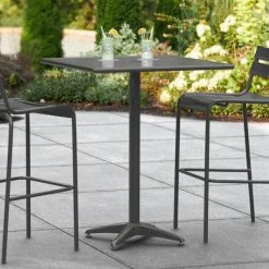Lancaster Table & Seating 32" X 32" Black Powder-Coated Aluminum Bar Height Outdoor Table With Umbrella Hole