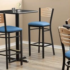 Lancaster Table & Seating Natural Finish Bar Height Bistro Chair With 2" Blue Padded Seat