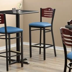 Lancaster Table & Seating Mahogany Finish Bar Height Bistro Chair With 2" Blue Padded Seat