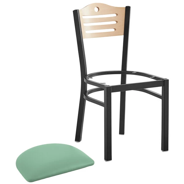 Lancaster Table & Seating Natural Finish Bistro Dining Chair With 2 1/2" Seafoam Vinyl Padded Seat 4 Lancaster Table & Seating Natural Finish Bistro Dining Chair With 2 1/2" Seafoam Vinyl Padded Seat - Image 4