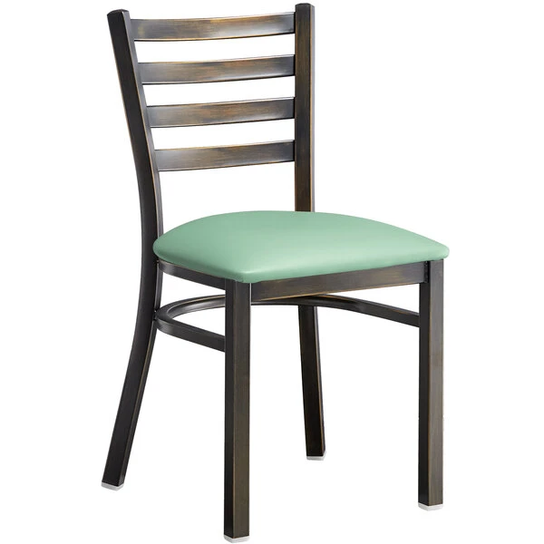 Lancaster Table & Seating Distressed Copper Finish Ladder Back Chair With 2 1/2" Seafoam Vinyl Padded Seat 2 Lancaster Table & Seating Distressed Copper Finish Ladder Back Chair With 2 1/2" Seafoam Vinyl Padded Seat - Image 2