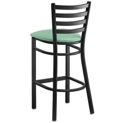 Lancaster Table & Seating Black Finish Ladder Back Bar Stool With 2 1/2" Seafoam Vinyl Padded Seat -Zown Shop 2297849