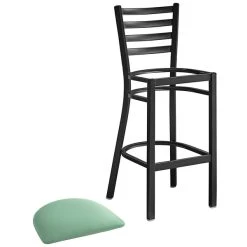 Lancaster Table & Seating Black Finish Ladder Back Bar Stool With 2 1/2" Seafoam Vinyl Padded Seat -Zown Shop 2297850