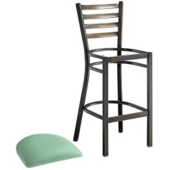 Lancaster Table & Seating Distressed Copper Finish Ladder Back Bar Stool With 2 1/2" Seafoam Vinyl Padded Seat 7 Lancaster Table & Seating Distressed Copper Finish Ladder Back Bar Stool With 2 1/2" Seafoam Vinyl Padded Seat -Zown Shop 2297857