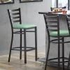 Lancaster Table & Seating Distressed Copper Finish Ladder Back Bar Stool With 2 1/2" Seafoam Vinyl Padded Seat