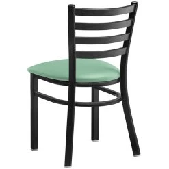 Lancaster Table & Seating Black Finish Ladder Back Chair With 2 1/2" Seafoam Vinyl Padded Seat 6 Lancaster Table & Seating Black Finish Ladder Back Chair With 2 1/2" Seafoam Vinyl Padded Seat -Zown Shop 2297882