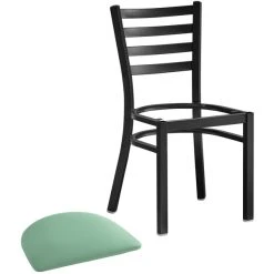 Lancaster Table & Seating Black Finish Ladder Back Chair With 2 1/2" Seafoam Vinyl Padded Seat 7 Lancaster Table & Seating Black Finish Ladder Back Chair With 2 1/2" Seafoam Vinyl Padded Seat -Zown Shop 2297883