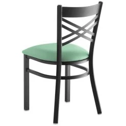 Lancaster Table & Seating Black Finish Cross Back Chair With 2 1/2" Seafoam Vinyl Padded Seat -Zown Shop 2297896