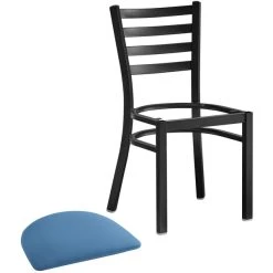 Lancaster Table & Seating Black Finish Ladder Back Chair With 2 1/2" Blue Vinyl Padded Seat 7 Lancaster Table & Seating Black Finish Ladder Back Chair With 2 1/2" Blue Vinyl Padded Seat -Zown Shop 2297904