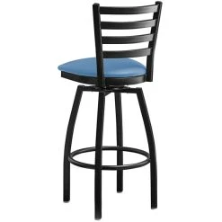 Lancaster Table & Seating Black Finish Ladder Back Swivel Bar Stool With 2 1/2" Blue Vinyl Padded Seat -Zown Shop 2298293
