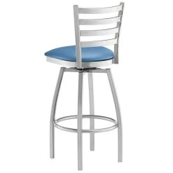 Lancaster Table & Seating Clear Coat Finish Ladder Back Swivel Bar Stool With 2 1/2" Blue Vinyl Padded Seat 5 Lancaster Table & Seating Clear Coat Finish Ladder Back Swivel Bar Stool With 2 1/2" Blue Vinyl Padded Seat -Zown Shop 2298296