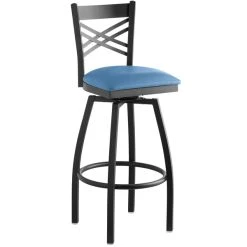 Lancaster Table & Seating Black Finish Cross Back Swivel Bar Stool With 2 1/2" Blue Vinyl Padded Seat -Zown Shop 2298298