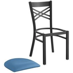 Lancaster Table & Seating Black Finish Cross Back Chair With 2 1/2" Blue Vinyl Padded Seat -Zown Shop 2298312