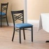 Lancaster Table & Seating Black Finish Cross Back Chair With 2 1/2" Blue Vinyl Padded Seat