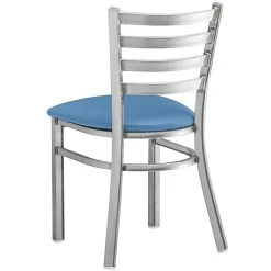 Lancaster Table & Seating Clear Coat Finish Ladder Back Chair With 2 1/2" Blue Vinyl Padded Seat 6 Lancaster Table & Seating Clear Coat Finish Ladder Back Chair With 2 1/2" Blue Vinyl Padded Seat -Zown Shop 2298325