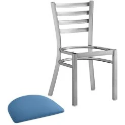 Lancaster Table & Seating Clear Coat Finish Ladder Back Chair With 2 1/2" Blue Vinyl Padded Seat 7 Lancaster Table & Seating Clear Coat Finish Ladder Back Chair With 2 1/2" Blue Vinyl Padded Seat -Zown Shop 2298326