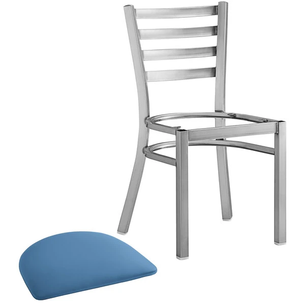 Lancaster Table & Seating Clear Coat Finish Ladder Back Chair With 2 1/2" Blue Vinyl Padded Seat 4 Lancaster Table & Seating Clear Coat Finish Ladder Back Chair With 2 1/2" Blue Vinyl Padded Seat - Image 4