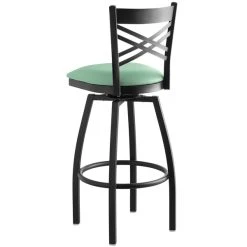 Lancaster Table & Seating Black Finish Cross Back Swivel Bar Stool With 2 1/2" Seafoam Vinyl Padded Seat -Zown Shop 2298332