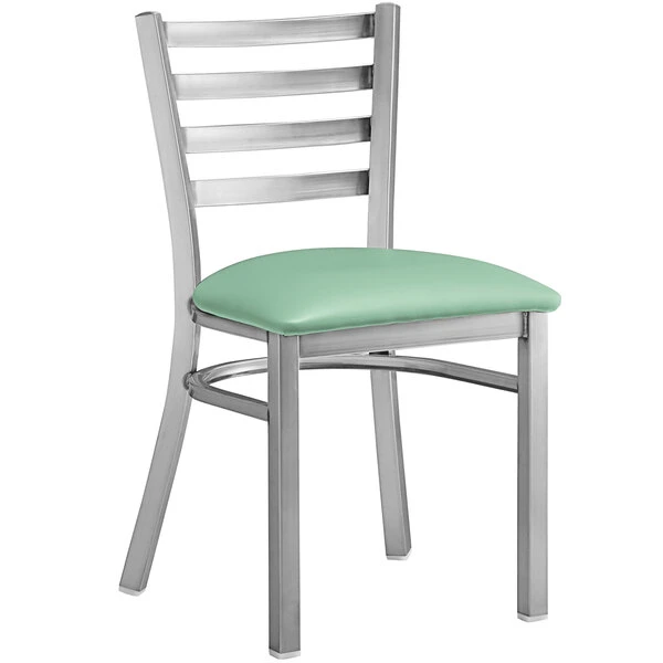 Lancaster Table & Seating Clear Coat Finish Ladder Back Chair With 2 1/2" Seafoam Vinyl Padded Seat 2 Lancaster Table & Seating Clear Coat Finish Ladder Back Chair With 2 1/2" Seafoam Vinyl Padded Seat - Image 2