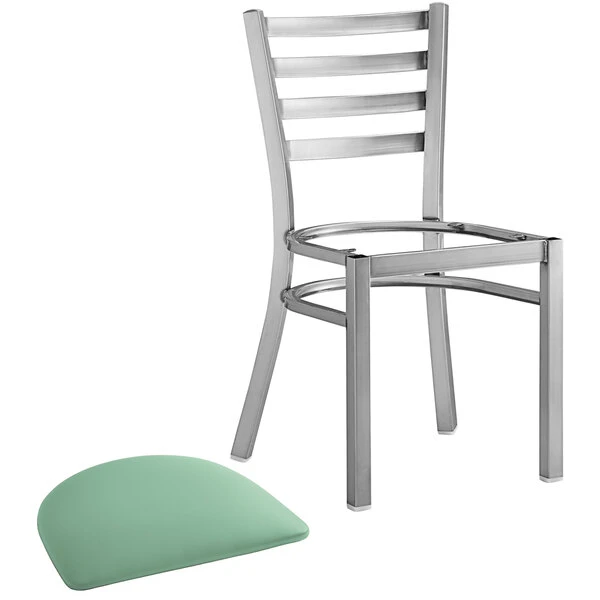 Lancaster Table & Seating Clear Coat Finish Ladder Back Chair With 2 1/2" Seafoam Vinyl Padded Seat 4 Lancaster Table & Seating Clear Coat Finish Ladder Back Chair With 2 1/2" Seafoam Vinyl Padded Seat - Image 4