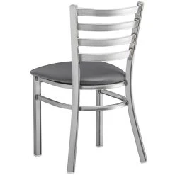Lancaster Table & Seating Clear Coat Finish Ladder Back Chair With 2 1/2" Dark Gray Vinyl Padded Seat -Zown Shop 2298342