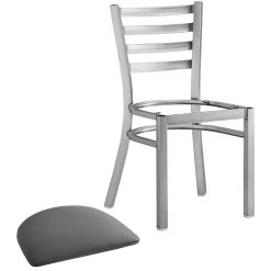 Lancaster Table & Seating Clear Coat Finish Ladder Back Chair With 2 1/2" Dark Gray Vinyl Padded Seat -Zown Shop 2298343