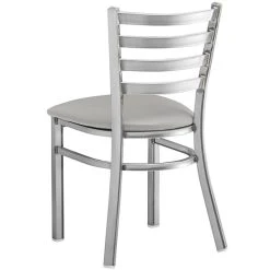 Lancaster Table & Seating Clear Coat Finish Ladder Back Chair With 2 1/2" Light Gray Vinyl Padded Seat -Zown Shop 2298349