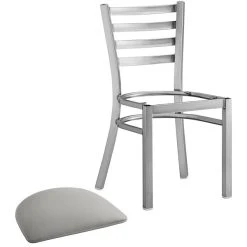 Lancaster Table & Seating Clear Coat Finish Ladder Back Chair With 2 1/2" Light Gray Vinyl Padded Seat -Zown Shop 2298350