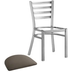 Lancaster Table & Seating Clear Coat Finish Ladder Back Chair With 2 1/2" Taupe Vinyl Padded Seat -Zown Shop 2298357