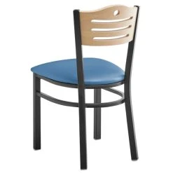 Lancaster Table & Seating Natural Finish Bistro Dining Chair With 2 1/2" Blue Vinyl Padded Seat -Zown Shop 2298367