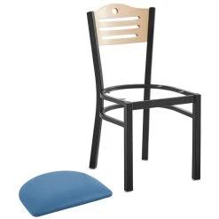 Lancaster Table & Seating Natural Finish Bistro Dining Chair With 2 1/2" Blue Vinyl Padded Seat -Zown Shop 2298368