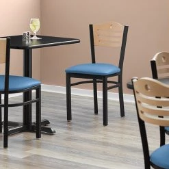 Lancaster Table & Seating Natural Finish Bistro Dining Chair With 2 1/2" Blue Vinyl Padded Seat
