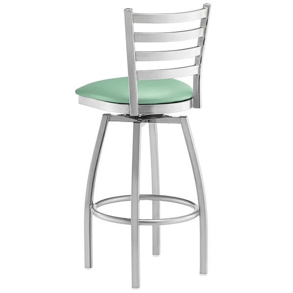 Lancaster Table & Seating Clear Coat Finish Ladder Back Swivel Bar Stool With 2 1/2" Seafoam Vinyl Padded Seat 3 Lancaster Table & Seating Clear Coat Finish Ladder Back Swivel Bar Stool With 2 1/2" Seafoam Vinyl Padded Seat - Image 3