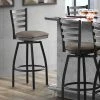 Lancaster Table & Seating Black Finish Ladder Back Swivel Bar Stool With 2 1/2" Taupe Vinyl Padded Seat
