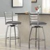 Lancaster Table & Seating Clear Coat Finish Ladder Back Swivel Bar Stool With 2 1/2" Dark Gray Vinyl Padded Seat