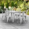 LT&S Alloy Series Lancaster Table & Seating Alloy Series 63" X 32" Silver Dining Height Outdoor Table With 6 Industrial Cafe Chairs