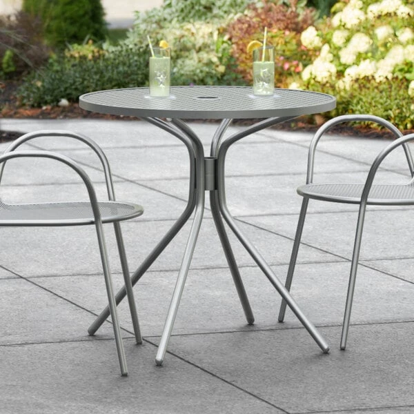 Lancaster Table & Seating Harbor Gray 30" Round Outdoor Standard Height Table With Modern Legs 1 Lancaster Table & Seating Harbor Gray 30" Round Outdoor Standard Height Table With Modern Legs