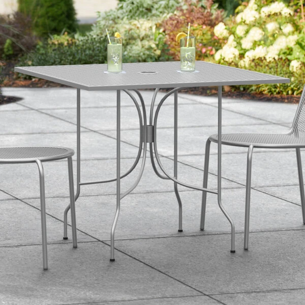 Lancaster Table & Seating Harbor Gray 36" Square Outdoor Standard Height Table With Ornate Legs 1 Lancaster Table & Seating Harbor Gray 36" Square Outdoor Standard Height Table With Ornate Legs