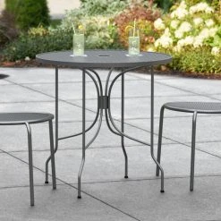Lancaster Table & Seating Harbor Black 30" Round Outdoor Standard Height Table With Ornate Legs