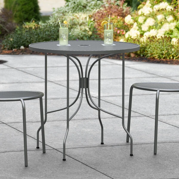 Lancaster Table & Seating Harbor Black 30" Round Outdoor Standard Height Table With Ornate Legs 1 Lancaster Table & Seating Harbor Black 30" Round Outdoor Standard Height Table With Ornate Legs