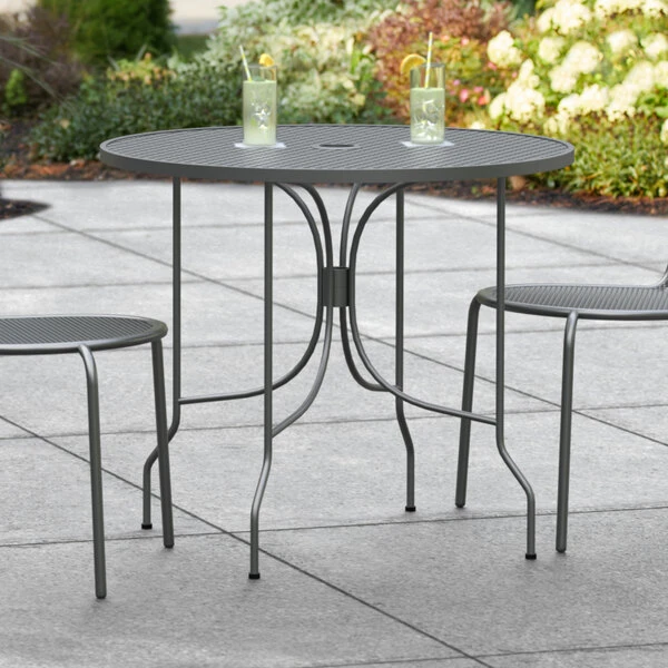 Lancaster Table & Seating Harbor Black 36" Round Outdoor Standard Height Table With Ornate Legs 1 Lancaster Table & Seating Harbor Black 36" Round Outdoor Standard Height Table With Ornate Legs