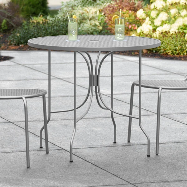 Lancaster Table & Seating Harbor Gray 36" Round Outdoor Standard Height Table With Ornate Legs 1 Lancaster Table & Seating Harbor Gray 36" Round Outdoor Standard Height Table With Ornate Legs