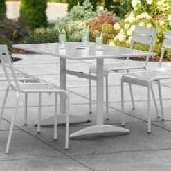 Lancaster Table & Seating 32" X 48" Silver Powder-Coated Aluminum Dining Height Outdoor Table With Umbrella Hole