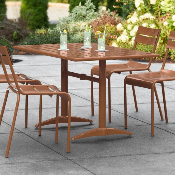 Lancaster Table & Seating 32" X 48" Brown Powder-Coated Aluminum Dining Height Outdoor Table With Umbrella Hole 1 Lancaster Table & Seating 32" X 48" Brown Powder-Coated Aluminum Dining Height Outdoor Table With Umbrella Hole