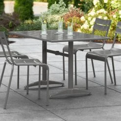 Lancaster Table & Seating 32" X 48" Gray Powder-Coated Aluminum Dining Height Outdoor Table With Umbrella Hole