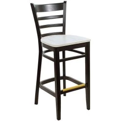 BFM Seating Berkeley Black Beechwood Ladder Back Barstool With Relic Antique Wash Seat