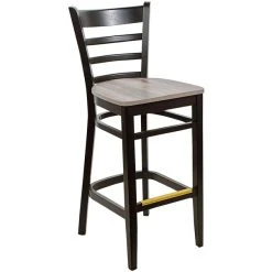 BFM Seating Berkeley Black Beechwood Ladder Back Barstool With Relic Chestnut Seat